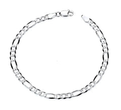 Giovani Sterling Silver 7inch Figaro Bracelet - Diamond Cut Finish - Solid 925 Silver 3MM