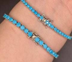 Turquoise Tennis Bracelet 14k Gold Clad Sterling Silver 925 7", Bracelet For Women, Bracelets, Best Gift