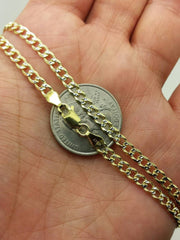 925 Sterling Silver Italian Solid Yellow Pave Cuban Curb Link Chain 16"-24" 4mm Fathers Day Gift/Best Selling Sale