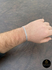 Real Solid 925 Vermeil Silver Men's Miami Cuban Link Bracelet Diamond Cut Bracelet