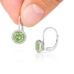 Elegant Green Gemstone Halo Drop Earrings
