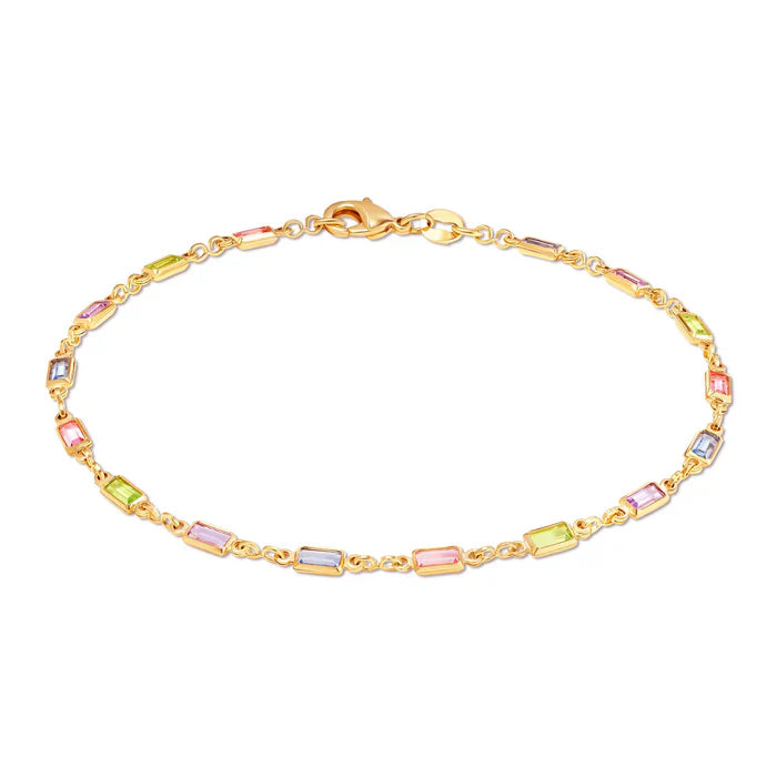 Giovani GOLD NYC 18K Gold Baguette Multi Stone Crystal Bracelet for Women- Made in Brazil
