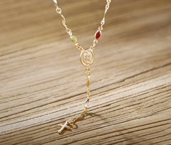 14K Gold Multicolor Virgin Mary Necklace - Made In Brazil