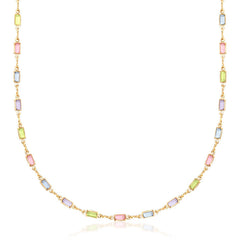18K Gold Plated Multi Stone Crystal Baguette Necklace For Women - Made In Brazil