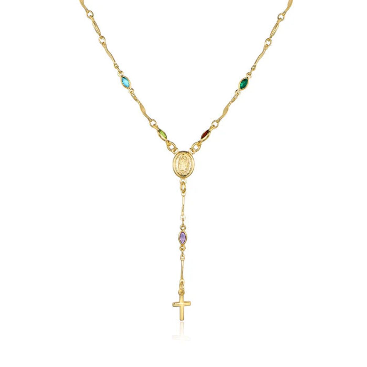 Giovani GOLD NYC 14K Gold Filled Multicolor Virgin Mary Rosary Necklace