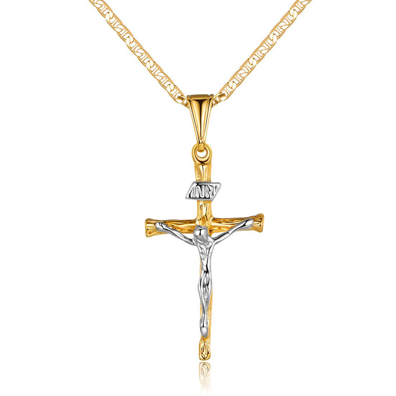 18K Gold Plated Two-Tone Cross Pendant Necklace