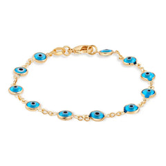 Giovani Gold NYC 18k Gold Plated Aqua Marino Glass Evil Eye Bracelet