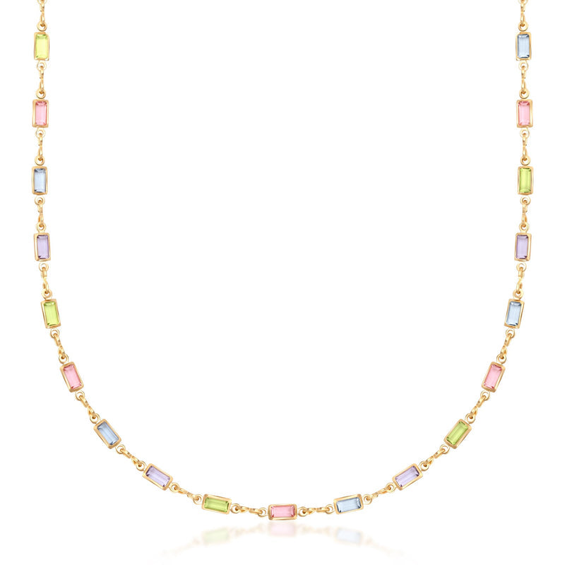 18K Gold Plated Multi Stone Crystal Baguette Necklace for Women - Made In Brazil