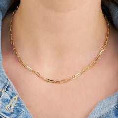 18K Gold Paperclip link Chain Necklace