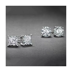 Classic Round and Princess Cut Stud Earrings – 2 Pair Set