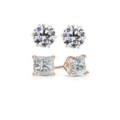 Giovani GOLD NYC 2 Pairs: Round and Princess Cut Rose Gold Stud Earrings