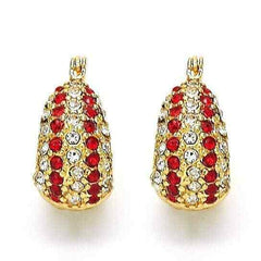 18k Gold Plated 5 Rows of Colored Ruby & Clear Crystal Huggee Earring