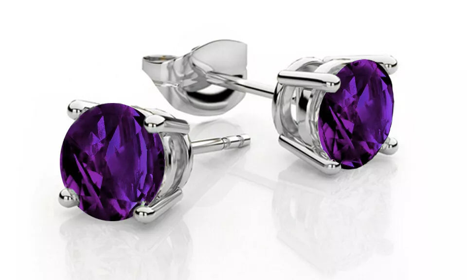 Giovani GOLD NYC 925 Sterling Silver 6mm Round Cut Amethyst Cubic Zirconia Stud Earrings Women's