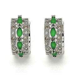 Silver Huggie Earring with Oval Emerald Colored Stones