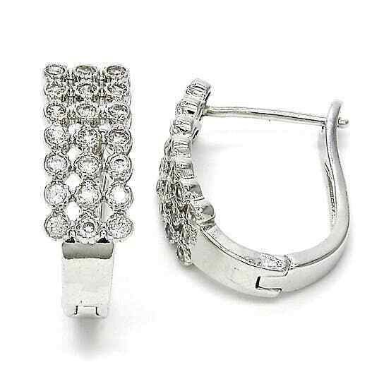 Silver Plated Huggie Hoop with Micro Paved Studs