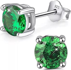 Giovani GOLD NYC 925 Sterling Silver 6MM Round Cut Emerald Stud Earrings For Women & Girls