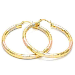 Tri-Tone Colored Leaf Engraved 60mm Large Hoop Earrings