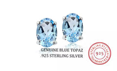 Giovani Gold NYC Stud Silver Earrings oval Cz Sterling 925 Cubic Zirconia Blue Topaz Clear 5X7