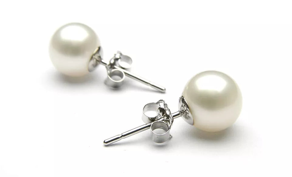Giovani GOLD NYC 18K White Gold Plated Women’s 8mm Pearl Stud Earrings