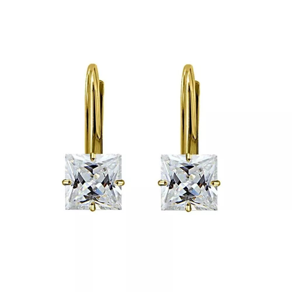 Giovani GOLD NYC 2.00CTTW 925 Sterling Silver Princess Cut CZ Gold Leverback Earrings For Women