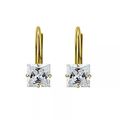 Giovani GOLD NYC 2.00CTTW 925 Sterling Silver Princess Cut CZ Gold Leverback Earrings For Women