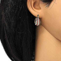 18k Gold Plated 5 Rows of Colored Ruby & Clear Crystal Huggee Earring