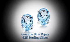 Giovani Gold NYC Stud Silver Earrings oval Cz Sterling 925 Cubic Zirconia Blue Topaz Clear 5X7