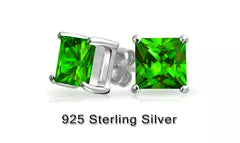 Giovani GOLD NYC 925 Sterling Silver Princess Cut Emerald Cubic Zirconia Stud Earrings Women's