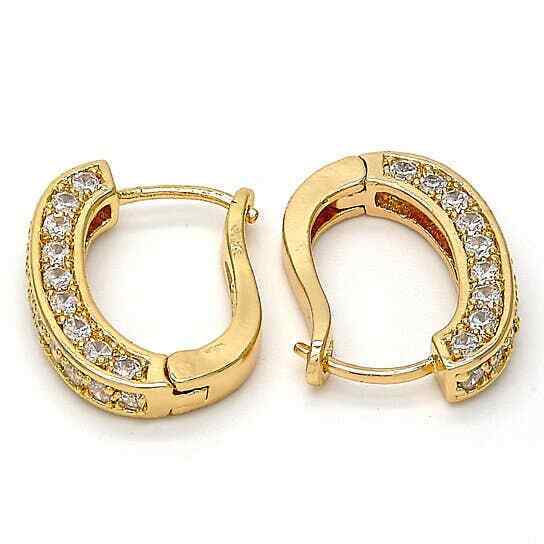 14k Gold Plated Micro Pave Gold Tone Huggie Hoop Earrings