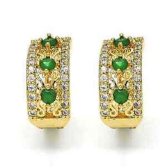 Gold Plate Emerald-Colored Hoop Earrings