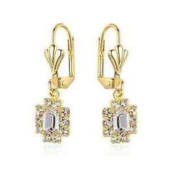 18K Gold Plated Gold and Clear Crystal Rectangle Frame Drop Earring