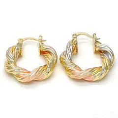 Gold Filled Small Hoop, Twist Design, Macaroon Style, Tri Color Earring