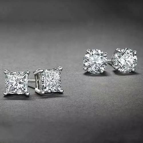 Giovani GOLD NYC 2-Pair Silver Earring Set – Round and Square Shape Studs