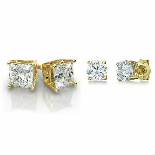 Giovani GOLD NYC Gold Sterling Silver Stud Earrings Cubic Zirconia Men Women 2PC Earrings Set