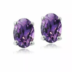 Giovani GOLD NYC Women's 925 Sterling Silver Earrings Stud Amethyst Oval Purple Earring