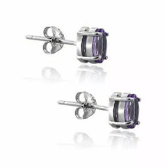 Giovani GOLD NYC Women's 925 Sterling Silver Earrings Stud Amethyst Oval Purple Earring
