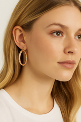 Giovani GOLD NYC 18K Gold Tri-Color Twist Diamond-Cut Hoop Earrings – 50mm
