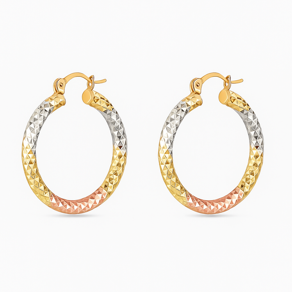 Giovani GOLD NYC 18K Gold Disco-Style Tricolor Hoops – Modern Luxury Earrings