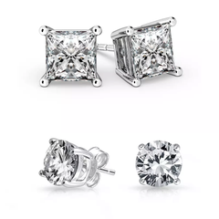 Classic Round and Princess Cut Stud Earrings – 2 Pair Set