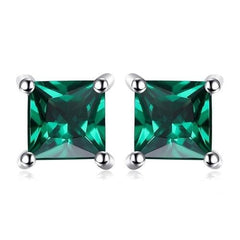 14K-White-Gold Plated Square Crystal Stud Earrings