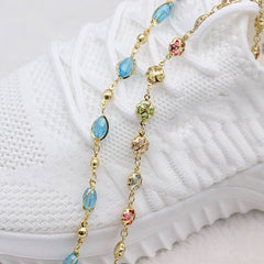 18K Gold Plated Gold Multi Color Crystal Anklet JJA18