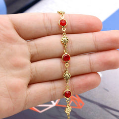 High Polish Finish Red Crystal Flower Ankle Bracelet