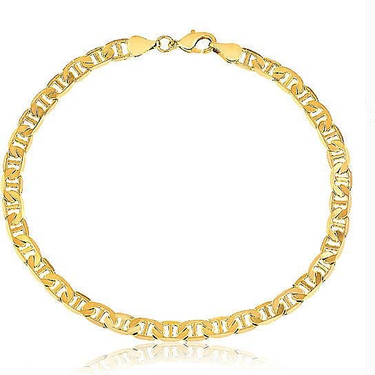 18K Solid Gold Plated Flat Mariner Anklet 10''