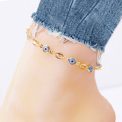 18K Gold Plated Mariner Light Blue Evil Eye Crystal Anklet