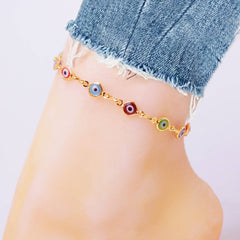 18K Gold Plated Mariner Multi Color Evil Eye Crystal Anklet