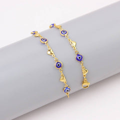 18K Gold Plated Heart Blue Evil Eye Anklet