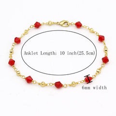 18K Gold Plated High Polish Finish Red Crystal Ankle Bracele