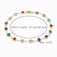 Multi Color Crystal Round Ankle Bracelet 10''