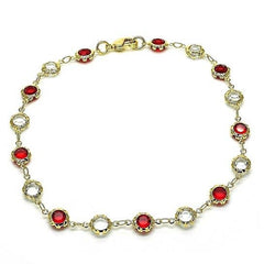 18K Gold Plated Gold Crystal Red and White Round Anklet 10''