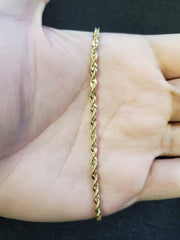 Real 10K Yellow Gold Diamond Cut Hollow Rope Bracelet 8''